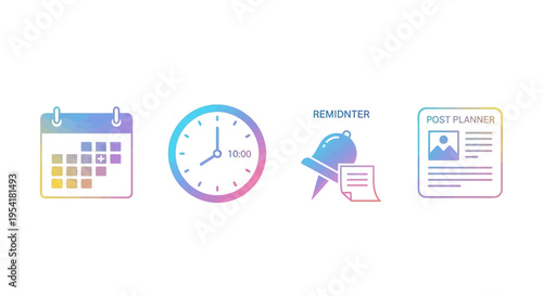 Calendar Clock Megaphone Resume Icons Set.