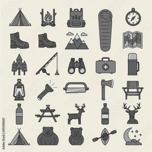 Outdoor Adventure Icons Set