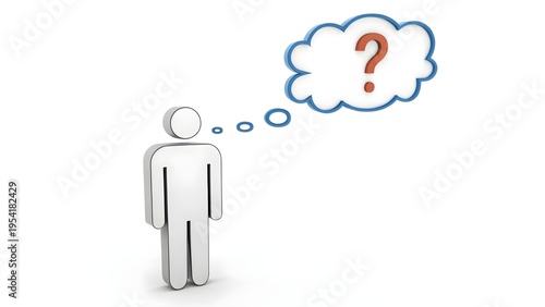 3D Person Icon with Red Question Mark in Thought Bubble on White Background