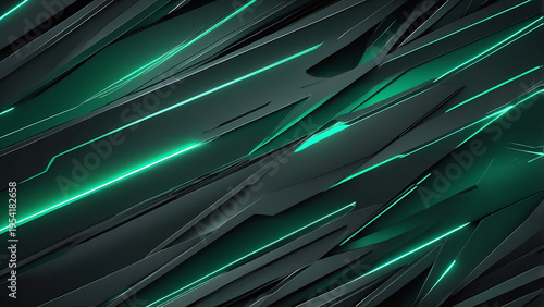 Seamless Dark Platinum Metallic Environment Sliced By Diagonal Emerald Beams