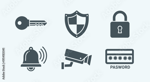 Security Icons Key Shield Lock Alarm Camera.