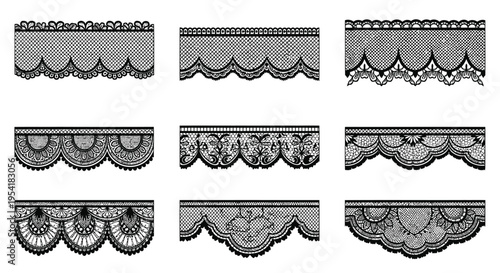 Bild auf Leinwand Collection of decorative lace borders and trim patterns in black and white