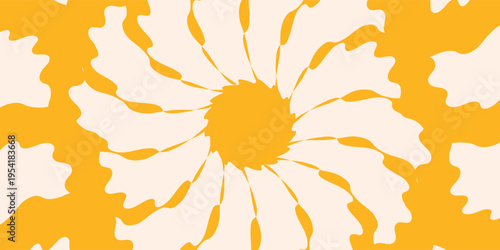 Horizontal retro groovy background with bright sunburst in style 60s, 70s. Trendy colorful graphic print.eps10