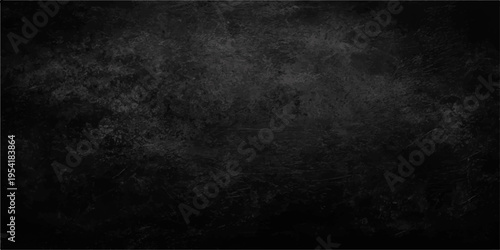 A dark and black grunge background features a textured grey stone wall with a rough concrete surface and vintage dirty paper patterns for a blank old backdrop design