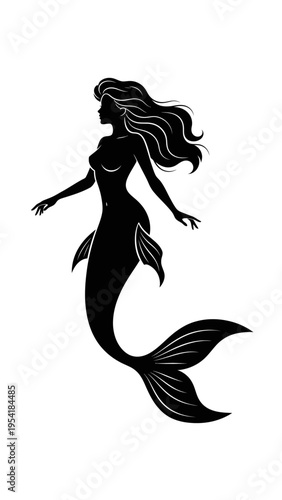 Tableau sur toile Mermaid Silhouette Fantasy Creature Illustration Art.