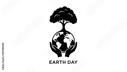 Tree Growing from Globe Held by Hands.