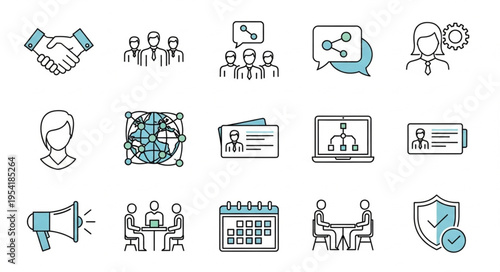 Business meeting and collaboration icons set.