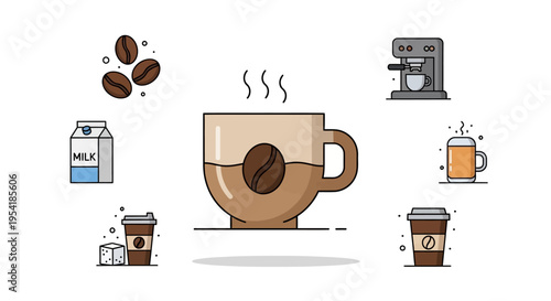 Brown Coffee Cup with Steam Rising.