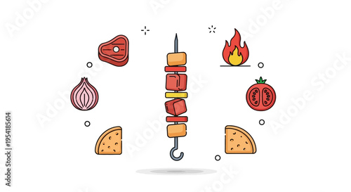 Grilled Meat on a Skewer Stick.