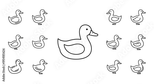 Group of ducks in simple drawing.
