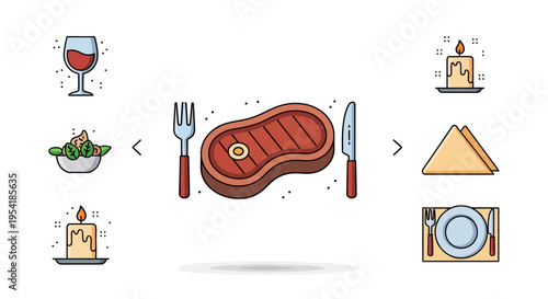 Steak with fork and knife.