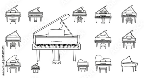 Grand piano musical instrument illustration.
