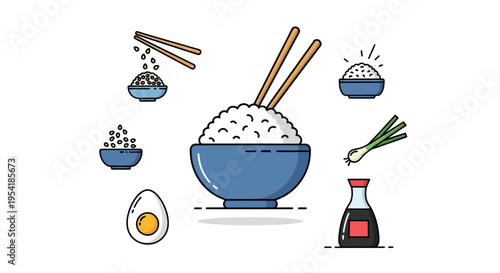 Japanese food bowl with chopsticks.