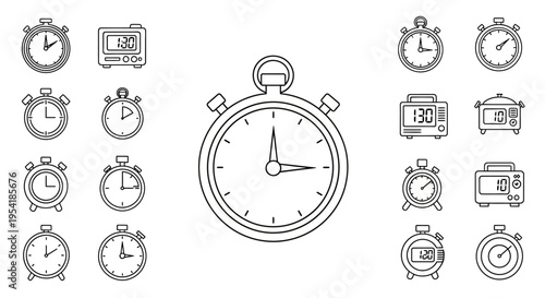 Collection of Various Stopwatch Illustrations.