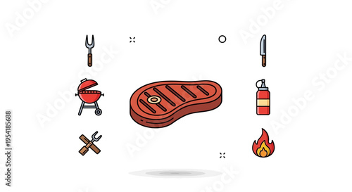 Grilled Steak with Barbecue Utensils.