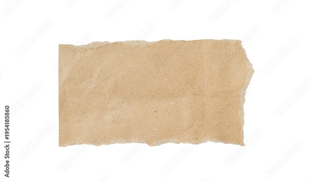 Fototapeta premium Brown paper ripped isolated on a transparent background, crumpled brown paper page with ripped edges, Piece of ripped torn brown cardboard paper PNG