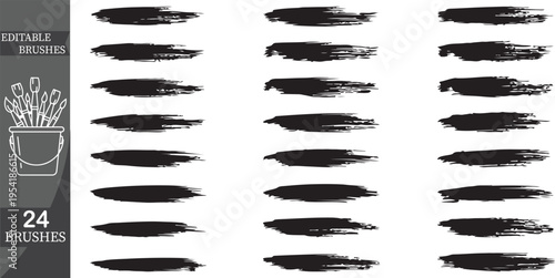 Set of 24 editable brush strokes vector