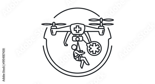 Drone delivering medical supplies to person in need.