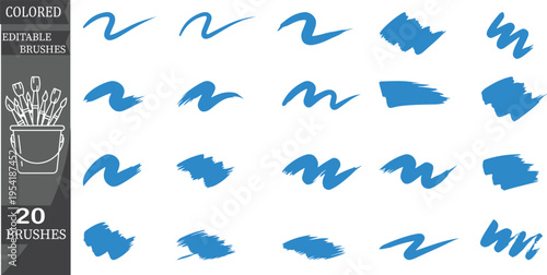 Set of 20 colored customizable brushes vector