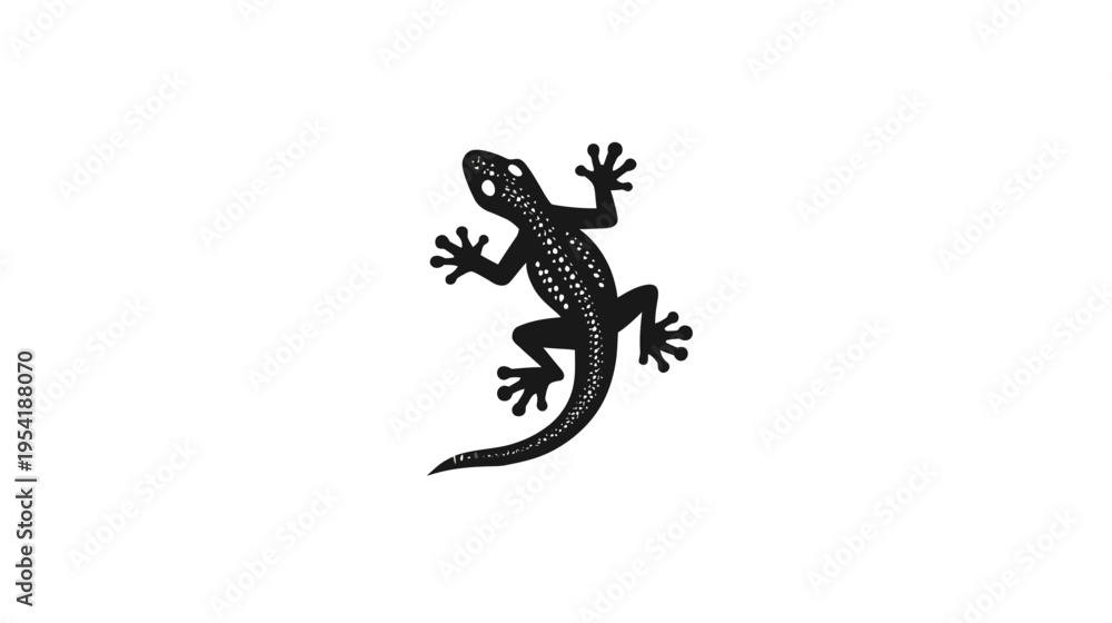 Fototapeta premium Silhouetted illustration of a reptile on a plain white background, featuring details of scales