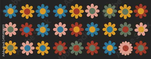 Retro Flower Pattern on Dark Background flowers floral