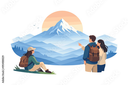 A lifestyle and travel inspired concept where gradient mountain landscapes evoke peaceful outdoor experiences and visual storytelling through color, highlighting relaxation and