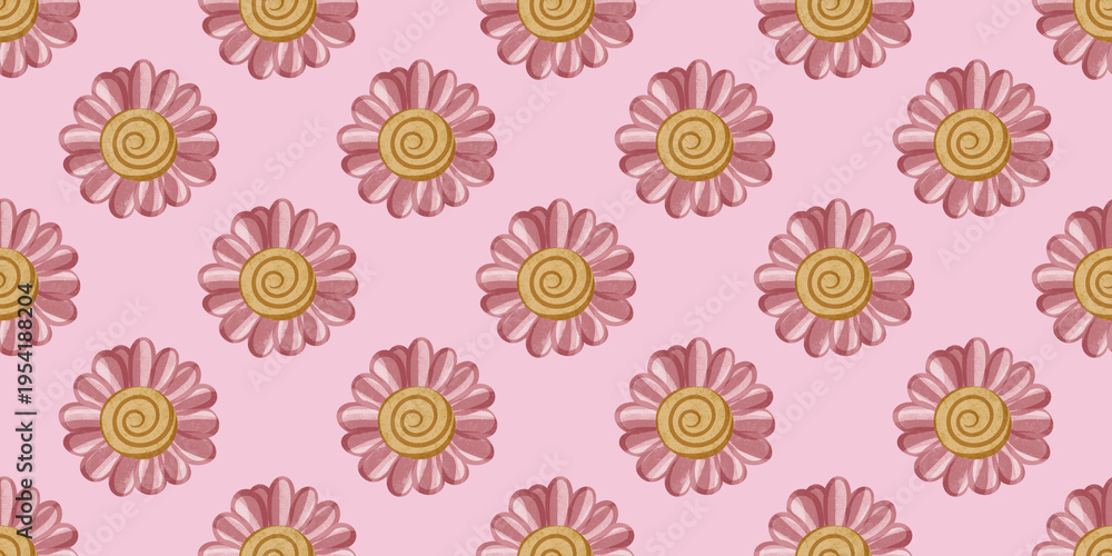 Fototapeta premium Colorful seamless pattern with flowers on a pink background for fabric use