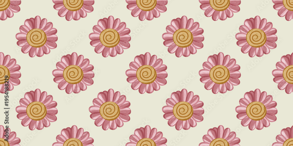 Fototapeta premium Seamless floral pattern in pink on light background for fabric design and craft projects
