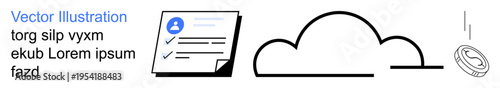 Cloud computing, data security, digital storage, identity verification, document management, online protection. A document with a user icon and a cloud. Cloud computing and data security concept