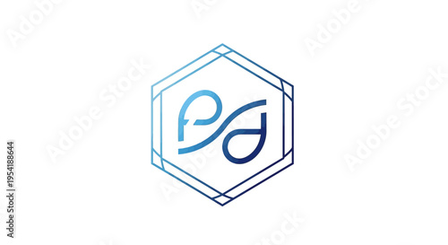 Abstract blue logo design with hexagonal frame