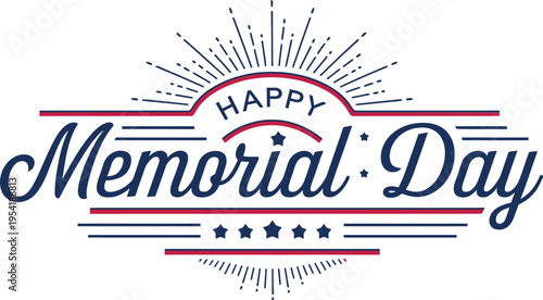 Happy Memorial Day typography lettering banner with fireworks and stars vector illustration