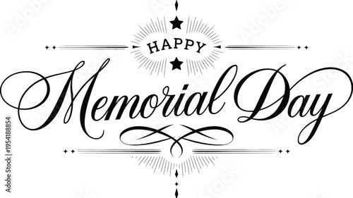 Happy Memorial Day typography lettering banner with fireworks and stars vector illustration