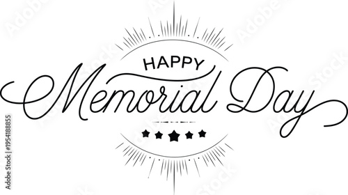 Happy Memorial Day typography lettering banner with fireworks and stars vector illustration