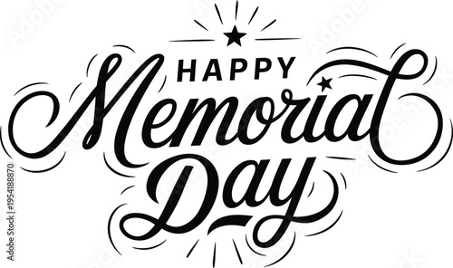 Happy Memorial Day typography lettering banner with fireworks and stars vector illustration