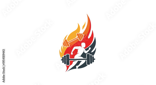Fitness running and strength training logo with flames.