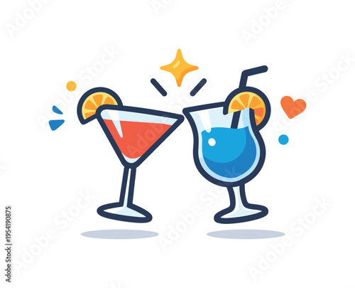 Festive social occasion focused on celebrating milestones or special moments with drinks and friendly interaction at a cocktail gathering, a pair of raised cocktail glasses with a