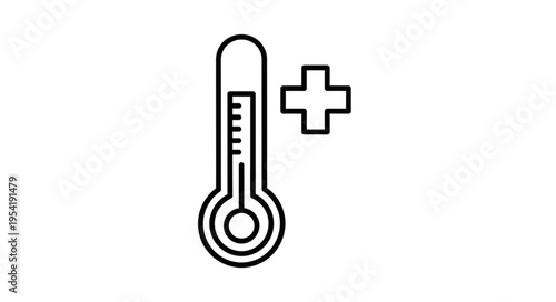 Thermometer with Plus Sign Icon Representing High Temperature.