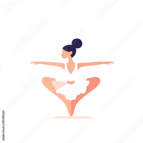 Young woman in white tutu performing ballet pose, graceful dancer with arms outstretched, elegant movement and artistic expression Concept of performance, art, and discipline