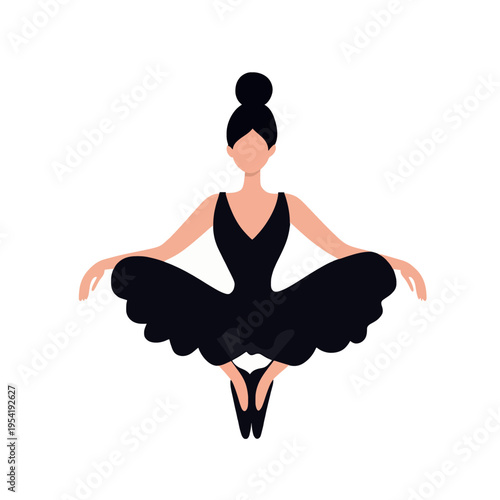 Young woman in black tutu and ballet shoes performing graceful pose, elegant dancer in studio, concept of art, performance, and discipline