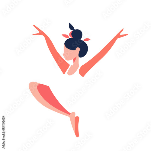 Woman dancing ballet, graceful pose with arms raised, abstract minimalist illustration Concept of movement, art, and performance