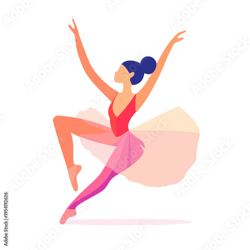 Ballet dancer in pink tutu performing graceful pose, elegant woman in motion, artistic expression and dance concept, isolated on white background with copy space