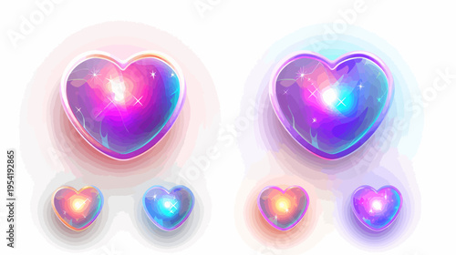 Iridescent hearts with watercolor background, showing love, affection, and colorful glow
