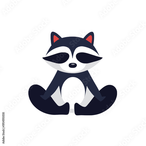 Cute cartoon raccoon sitting peacefully, simple flat illustration of a friendly wild animal with black mask and bushy tail, isolated on white background, concept of nature and wildlife