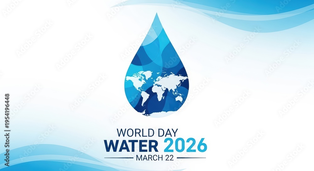 Obraz premium World water day 2026 march 22 global water drop with world map inside