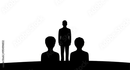 Silhouette of a man standing between two people.