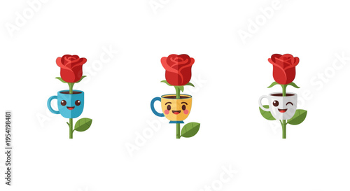 Collection of funny cartoon plants and fruits with various emotional faces.
