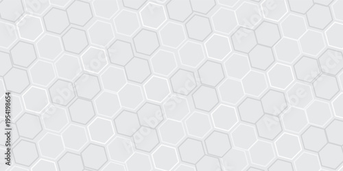 Abstract honeybomd white and grey hexagonal shapes background. Digital technology wallpaper