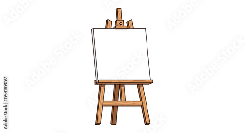 Blank canvas on wooden easel in simple line drawing for art supply