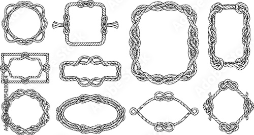 Collection of Green Rope Frames in Various Shapes with Knots
