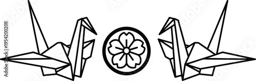 Constitution memorial day japan origami crane and flower emblem